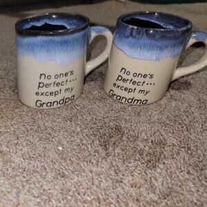 VNTG Slanted No Ones Perfect Except My Grandma/Grandpa Set Of 2 Ceramic Mug 8 Oz